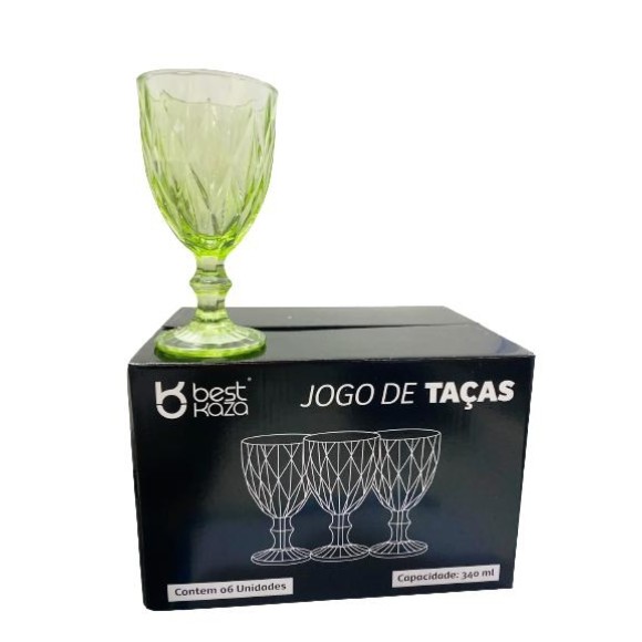 TACA DE VIDRO DIAMANTE VERDE 340ML CX C/6